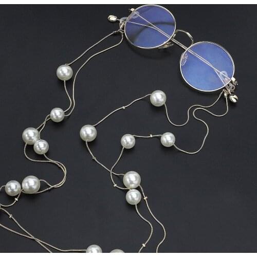Fashion Double Layer Sunglasses Lanyard Strap Necklace Eyeglass Imitation Pearls Eyewear Glasses Chain Cord Rope