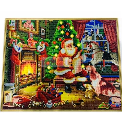 Framed LED Crystal Art Kit Diamond Painting with Light Kits for Adults Embroidery Cross Stitch Christmas Decor Santa Claus 40x50