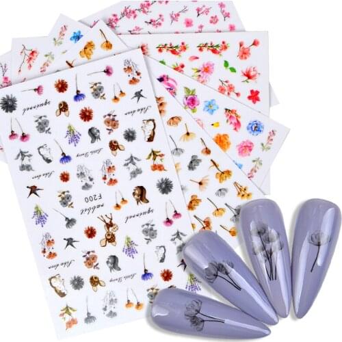 WUF Nail Stickers Sliders Green Shamrock Flowers Clover Ginkgo Leaf Nail Art Decals 3D Rose Nail Foils Manicure