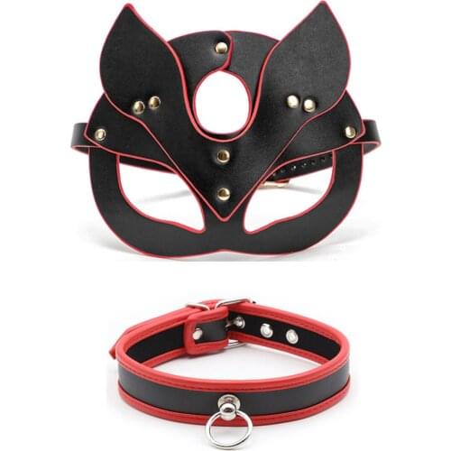 Sexy Cosplay Black Leather Mask Women Bdsm whip Collar Fetish Erotic Masquerade Halloween Carnival Cosplay Party Mask