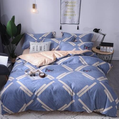 Nordic Bedding Set Leaf Printed Bed Linen Sheet Plaid pure cotton Duvet Cover Single Double Queen Quilt Covers Sets Bedclothes