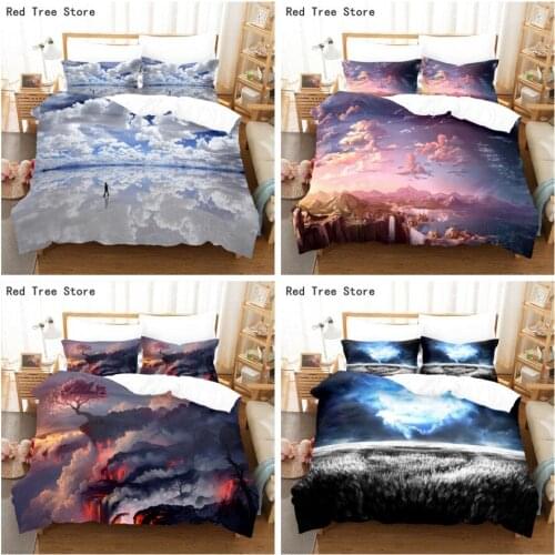 Blue Sky White Cloud Bedding Set Beautiful Scenery Duvet Cover 140*210cm Single Double Size Kids Adult Bedlines without Sheets