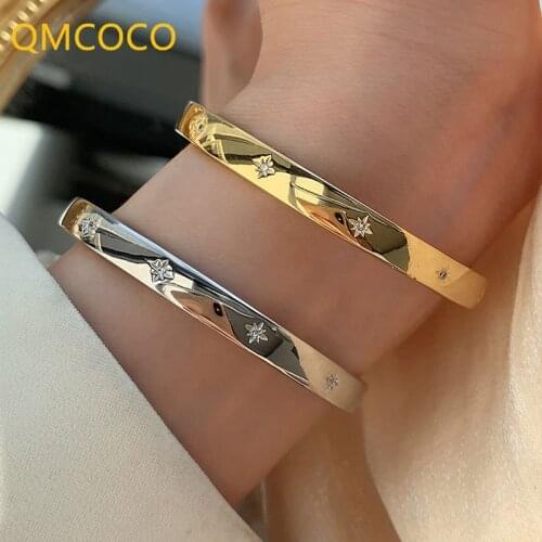 QMCOCO Korean 925 Silver Smooth Surface Bracelet Woman Simple Fashion INS Style Elegant Bracelets Creative Party Accessories