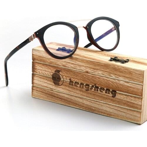 Retro Wood Clear Lens Wide Face Eyeglasses Male Round Classic Glasses Frame Optics Prescription Glasses Frames Optical Eyewear