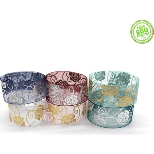 Organza Ribbon Chiffon Printed Gold or Silver Flower 1" 25mm For New Fashions Hair Bow Sewing Accessories BBXQ-037