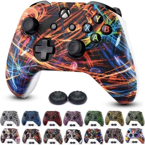 Silicone Protective Cover Skin Case for Xbox One X & Xbox One S Controller x 1 with Pro Thumb Grips x2