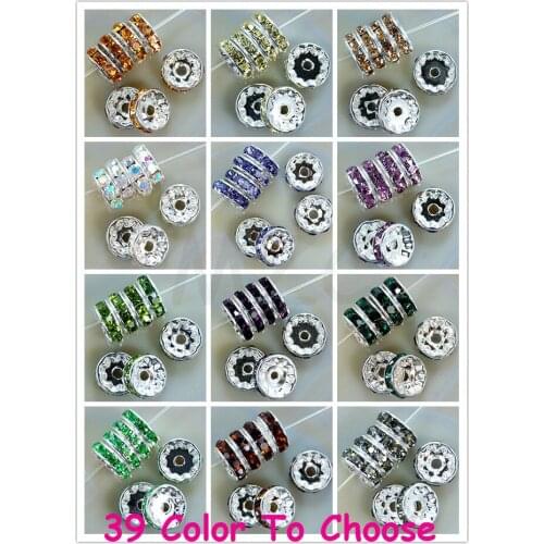 Mixed 10mm!Free Shipping 12 Color Each 100 Piece 1200 Pcs/lot Crystal Rhinestone Rondelle Spacer, Silver Plated DIY Loose Beads