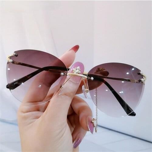 Cat Eye Rimless Sunglasses Women Luxury Trimming Sun Glasses Retro Lady Gradient Eyeglasses Outdoor Shades UV400 Eyewear