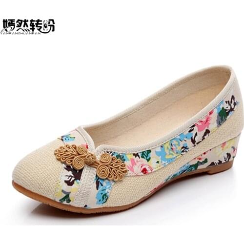 Sping New Women Shoes Old Peking Retro Flats Chinese Flower Embroidery Canvas Linen Shoes Sapato Feminino Size 35- 40