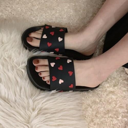 Slipper girl Korean girl heart flat bottom outside the home wearing beach slippers tide shoes woman home shoes shoe for women