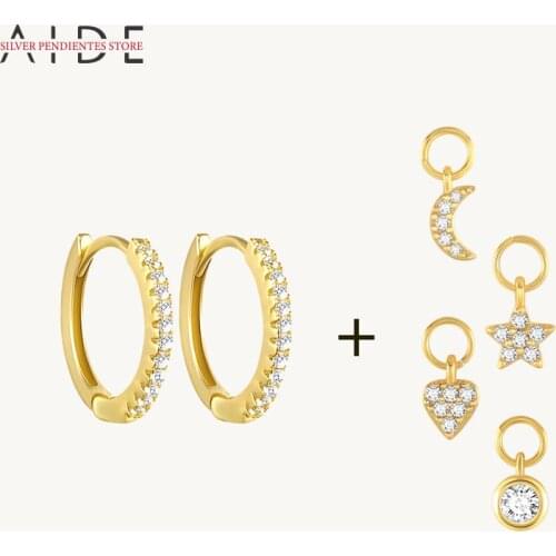 AIDE Minimalist 925 Sterling Silver Earrings 2021 Trend Women Green Star Moon Hoop Earrings Earring Jewelry Boucle D’oreille