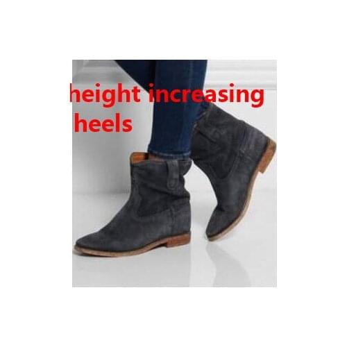 2021 Women Genuine Leather Suede Ankle Boots Female Flat/increasing Heel Slip On Cowboy Shoes Women Comfortable Motorcycle Boots
