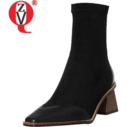 ZVQ Women winter New Style Fashion Leisure working short boots small Square Toe Stitching upper Back zipper Concise Comfortable