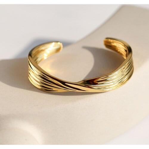 Stripe Bow entwine cuff bangle for women gold open bangles fashion trendy women jewelry 2021 minimalist unique unusual designer