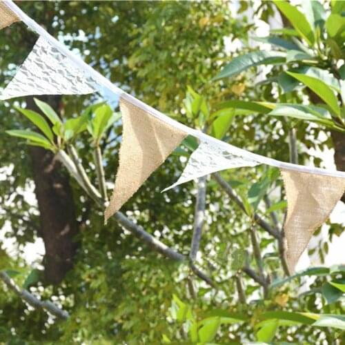 1pcs 3M 11 Flags Fabric Linen Mix White Lace Flag Banner Children Birthday Wedding Party Decorations Home Festival Deco Pennant