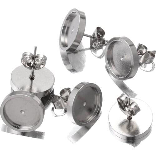 20pcs Lot 6 8 10 12mm Flat Earring Setting Stainless Steel Blank Earring Base Cabochon Cameo Base Diy Jewelry Making Wholesale