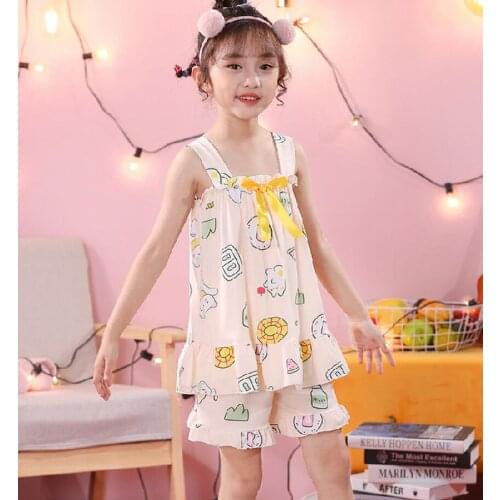 2021 Girls Summer Pajamas Sets Pyjamas Cotton Cartoon Pijama Kids Sleepwear Home Clothing Ensemble Fille Nightwear For 3-14 Yrs