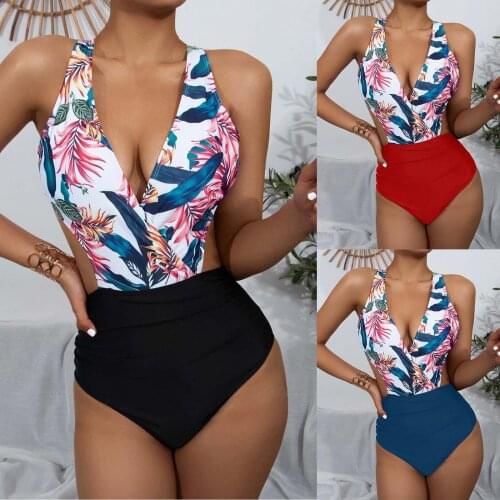 2021 Womens Summer Swimsuit Female One-piece Bikini Sexy Printed Swimwear Push Up Bathing Suit