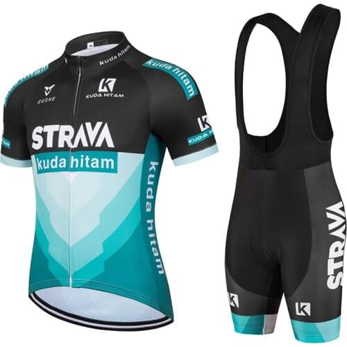 STRAVA Team Mens Summer Cycling Jersey Suit Short Sleeve Bicycle Top MTB Riding Clothing Bike Bib Short Breathable Ropa Maillot