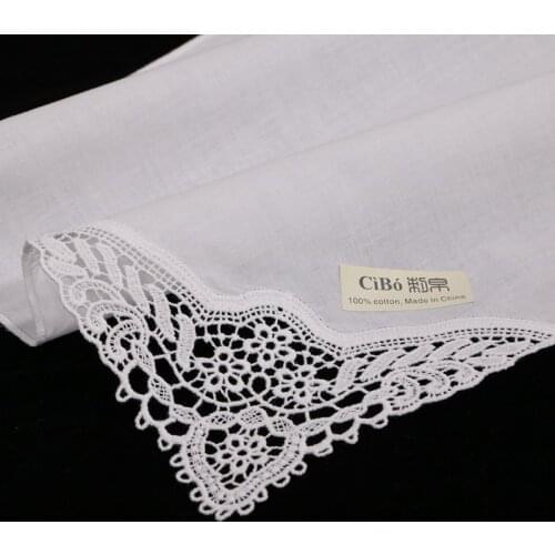 A009-C: White premium cotton lace handkerchiefs 12 piece/pack blank crochet hankies for women/ladies wedding gift