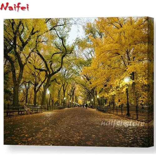 Diamond Painting New York City-Autumn-Central Park-Literary Walk scenery Rhinestone Full Square/round 5D DIY Diamond Embroidery