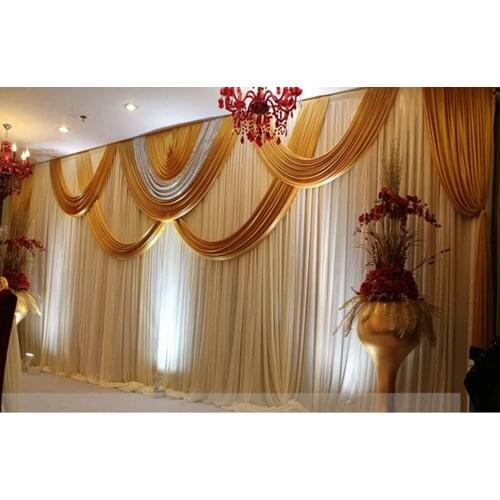3Mx6m white and gold wedding backdrop curtain with swag wedding drapes wedding stage backdrop decorations supplies
