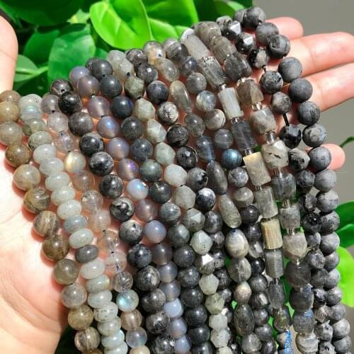 Natural Black Labradorite Larvikite Beads Faceted Matte Round Loose Stone Beads For DIY Making Bracelet Necklace Jewelry Charms