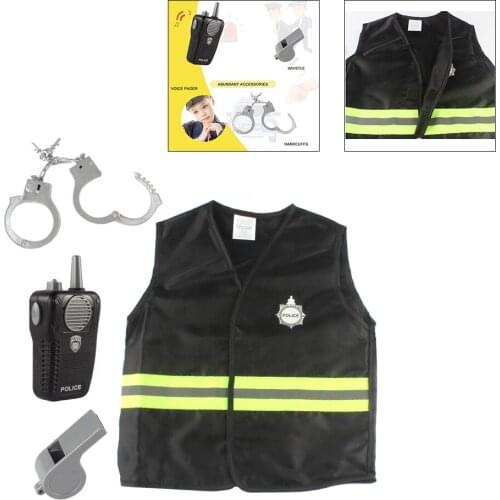 Kids Police Costume Baton Interphone Handcuffs Fancy Cop Preschool Kids Boys Role Play Developmental Toys Drama Props
