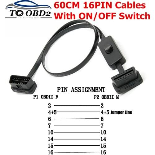Diagnostic Cable OBD2 Extension Cable With Power Switch 16Pin Male To 16Pin Female OBD 2 Connector for OBD II Diagnostic cables