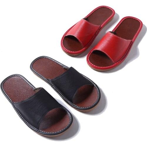 Summer Leather Slippers Indoor Men and Women Home Wooden Floor Skid Rubber Bottom Home Sandles