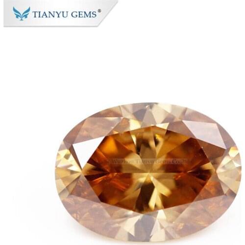 Tianyu Gems 1ct Deep Champagne Oval Normal Cut Loose Stone 5X7mm Moissanite Diamond Gemstones GRA Synthetic Diamonds for Jewelry