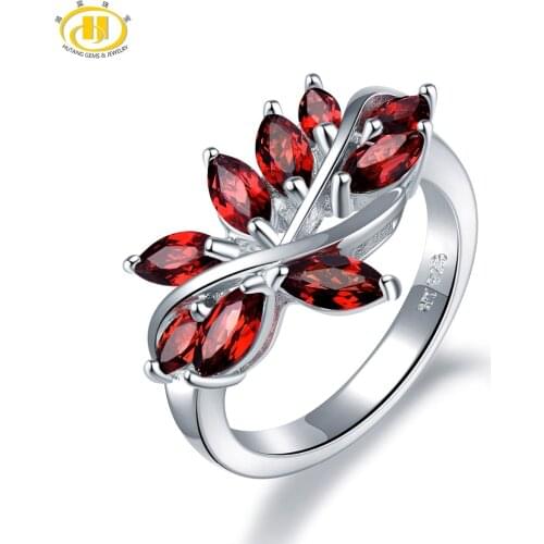 Hutang Garnet Wedding Ring Natural Gemstone 925 Sterling Silver Flower Rings Fine Elegant Leaf Jewelry for Womens Best Gift New