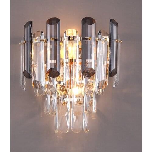 JMZM Grey Crystal Wall Lamp LED Light Bedroom Bedside Sconce Lamp Living Dining Room Villa Stair Luxury Decorative Lighting New