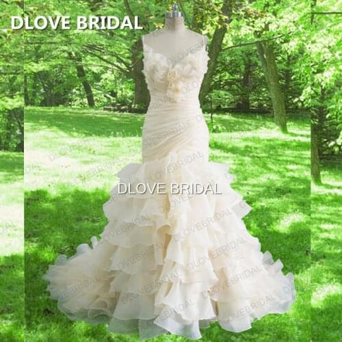 Classic Ruffles Organza Bridal Wedding Dresses High Quality Custom Made Spaghetti Straps Lace Up Back Wedding Dress Real Photo