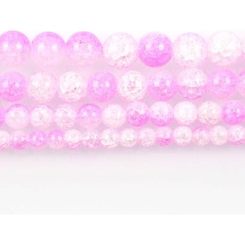 Natural Stone Pink White Cracked Crystal Charm Round Loose Beads For Jewelry Making Needlework DIY Bracelet Strand 6-12 MM