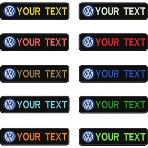 Volkswagen logo 10X2.5cm Embroidery Custom Name Text Patch Stripes badge Iron On Or Velcro Backing Patches For Clothes Backpack