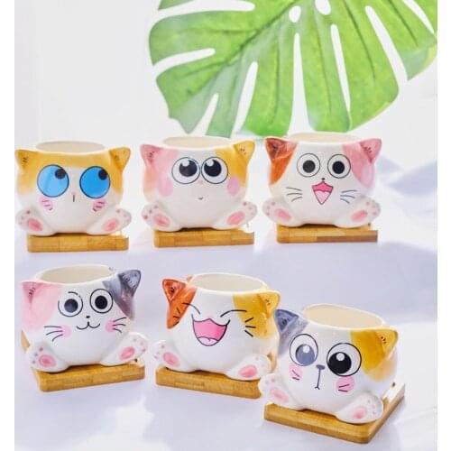 Cute Cat Flower Pot Art Vase Ceramic Planter Ornaments Home Decor Garden Decoration Bonsai Succulent Pot Plant Pot