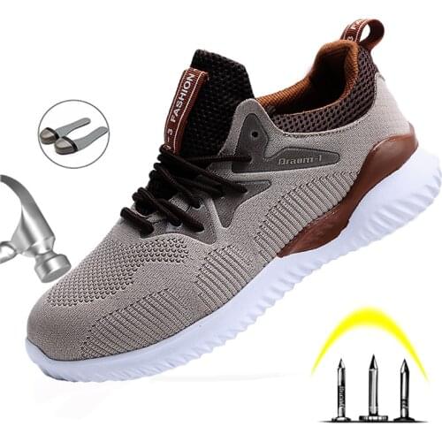 Men Summer Work Safety Shoes Casual Men Summer Breathable Boots Working Steel Toe Anti-Smashing Construction Safety Work Sneaker