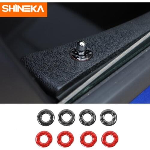 SHINEKA Carbon Fiber Stickers For Dodge Charger Car Door Lock Bolt Decoration Ring Cover Accessories For Dodge Charger 2015