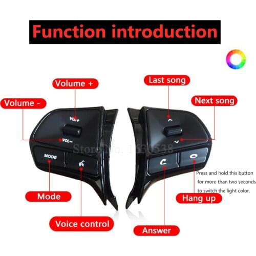 New style Steering Wheel Audio Control Buttons for KIA K2 RIO volume phone mode button switch 7 colors switch freely
