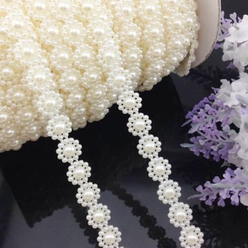 2Yards Beige Semi-cirle Sunflowers Simulated-pearl Plastic Chain beads DIY Accessory