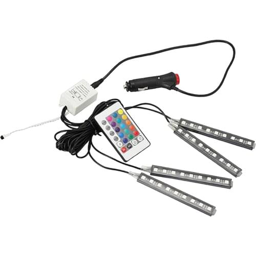 Multicolor 4pcs Car Styling RGB Strip Atmosphere Interior Light Lamps with Remote 12V Kit