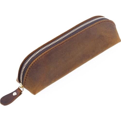 Handnote Zipper Pen Pencil Bag Storage Pouch Handmade 100% Genuine Leather Vintage Retro Creative School Stationary Accessories