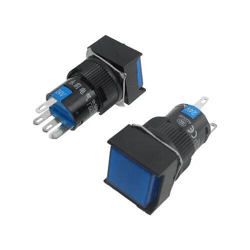 Blue Light Square Cap Momentary 1NO 1NC Push Button Switch 24V