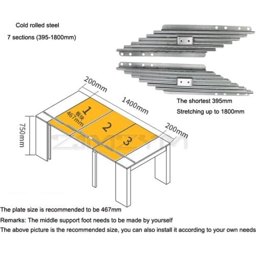 1.8M/2.5M Cabinet folding table telescopic track small home multifunctional desk bar telescopic slide hardware accessories