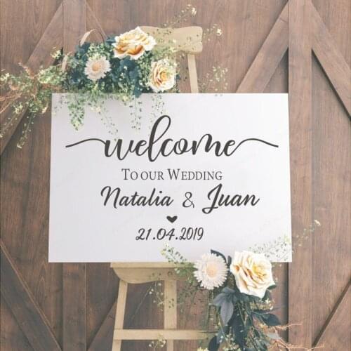 Wedding Wall Vinyl Wall Stickers Welcome Sign Decals Personalized Bride and groom Name Date Decoration Mural Posyer HL20