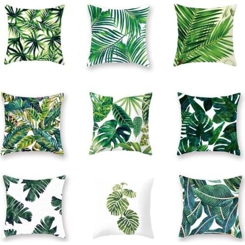 Tropical Plants Pillow Case Polyester Decorative Pillowcases Green Leaves Throw Pillow Cover Square 45*45cm Poszewki Na Poduszki