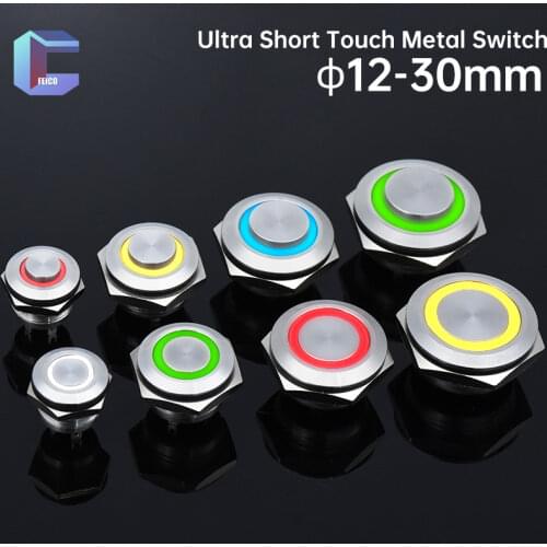 12/16/19/22/25/30mm Stainless Steel Metal Ultrathin Lamp Short Touch Button Switch 1 NO With Ring LED Annular Light