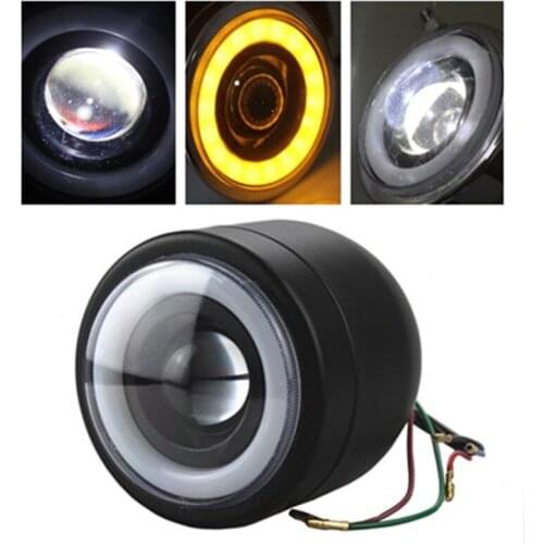 Universal 12v Motorcycle LED Blue /Amber/White Angel Eye Headlight High Low Beam Head Lamp For Harley Honda Kawasaki Yamaha