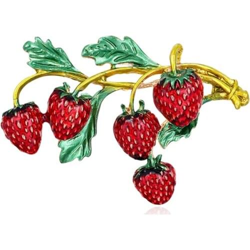 Red Enamel Strawberry Brooches For Women Red Strawberry Bouquet Flower Weddings Party Office Casual Brooch Pins Gifts